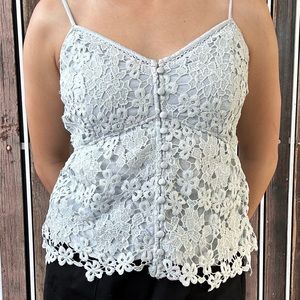 Abercrombie & Fitch Light Blue Floral Crochet Lace
Shirred Babydoll Tank Top S